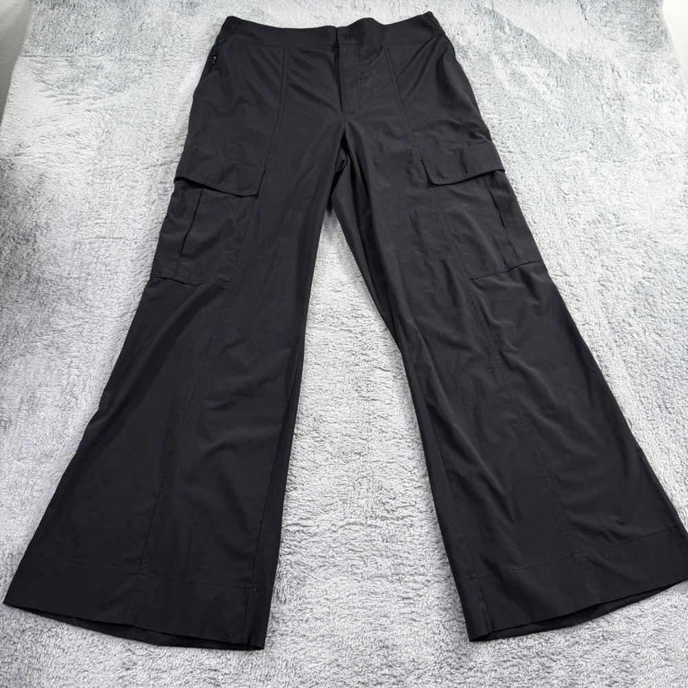 Athleta Chelsea Wide Leg Cargo Pants Black Size 8 Stretch Travel Trousers